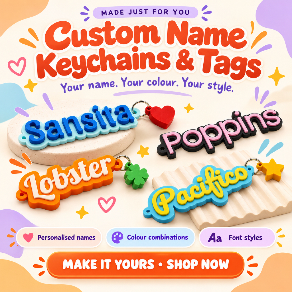 Creation Space personalised name keychain and bag tag sample designs